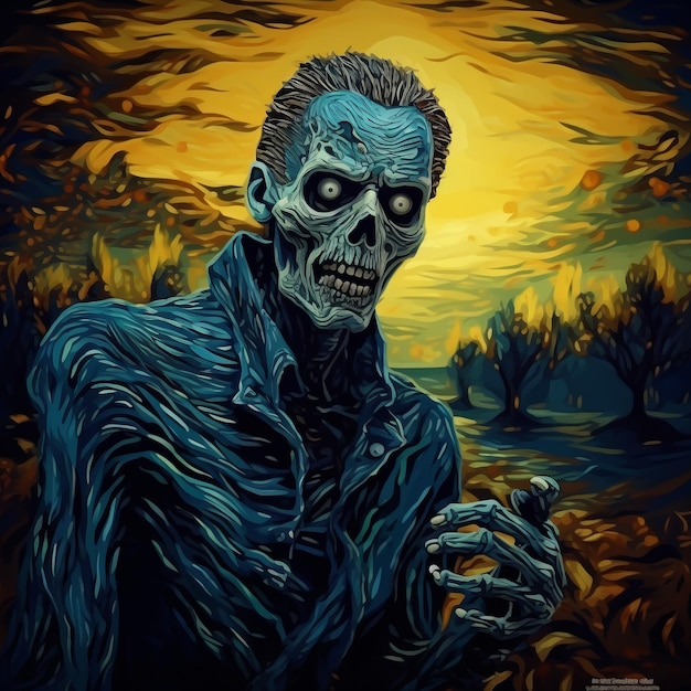 Makabre Zombie-Gemälde aus Frozen im Van Gogh-Stil