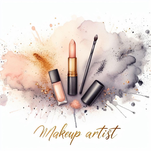 Make-up-Künstler-Logo Grafik in Ombre-Wasserfarbe Spritzweiß-Hintergrund