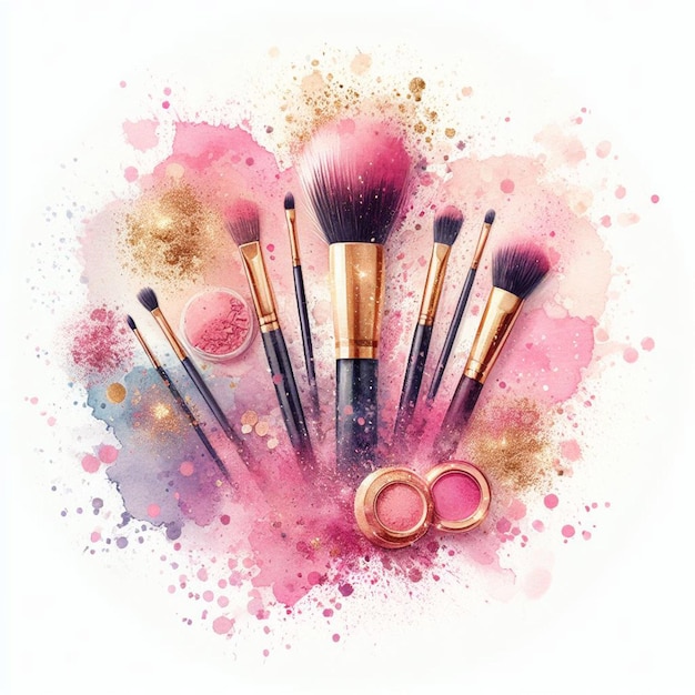 Foto make-up-künstler mit aquarell-illustration