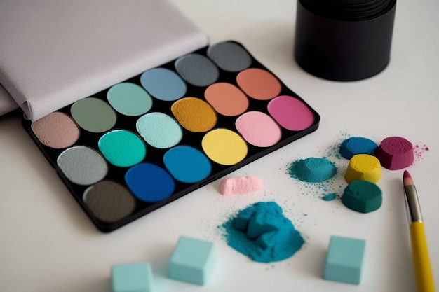 Make-up-Palette oder Farbpalette Die Paletten gruppieren verschiedene Töne des gleichen Produkttyps in einem Koffer, der die Auswahlmöglichkeiten bei der Herstellung einer Produktion vervielfacht