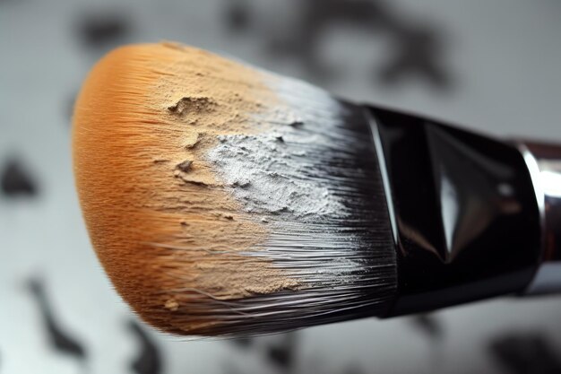 Make-up-Pinsel mit Puder in Nahaufnahme, generiert von KI