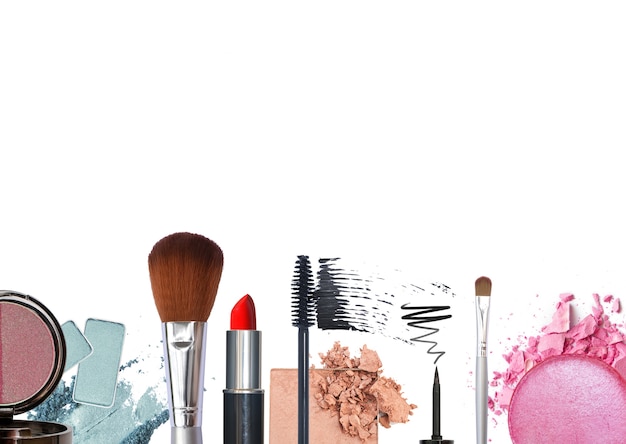 Make-up Pinsel und Kosmetik Hintergrund