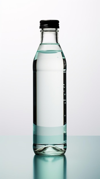 Makellose 3D-Darstellung: Eine Wasserflasche steht allein auf einem weißen vertikalen mobilen Hintergrundbild