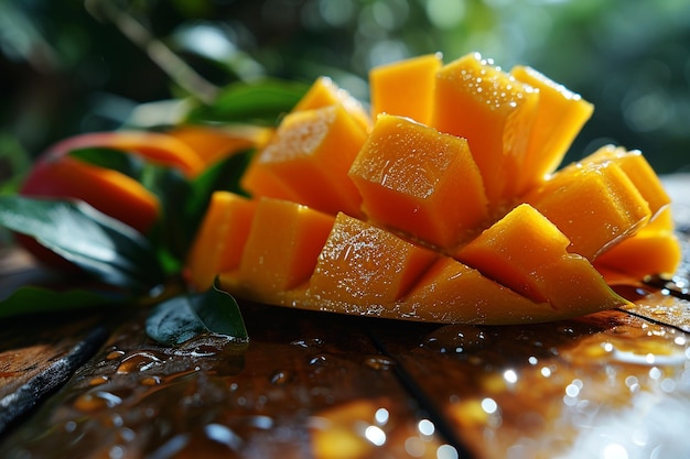 Makro-Aufnahme einer geschnittenen Mango