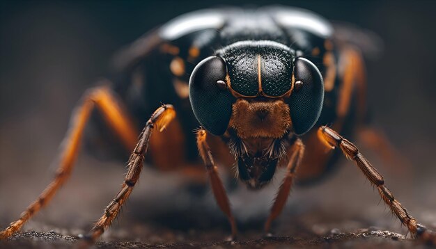 Makro-Aufnahme einer schwarzen Ameise auf einem dunklen Hintergrund Makro