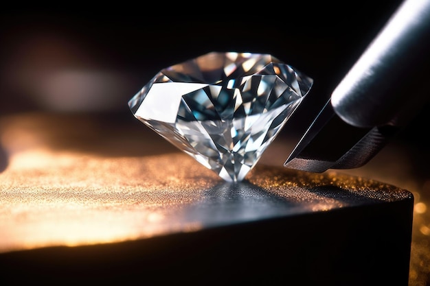 Makro-Aufnahme eines Diamanten, der mit Präzision geschnitten wird, erstellt mit generativer AI