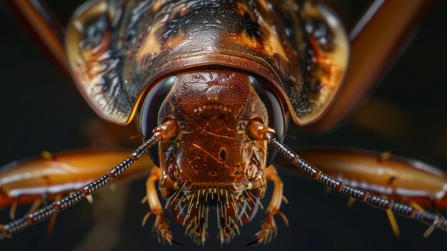 Makro-Aufnahme eines exotischen, detaillierten Insektenkopfes mit bedrohlichen Unterkiefern