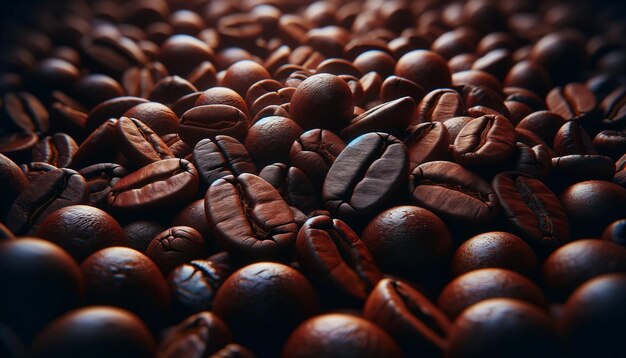 Makro-Aufnahme von glänzenden, dunkel gerösteten Kaffeebohnen