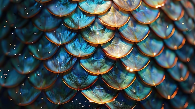 Makro-Aufnahme von vielen farbenfrohen Fischschuppen in Nahaufnahme