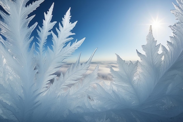 Makro-Bild eines frostigen Fensters Glas natürliche Eismuster mit Kopierraum