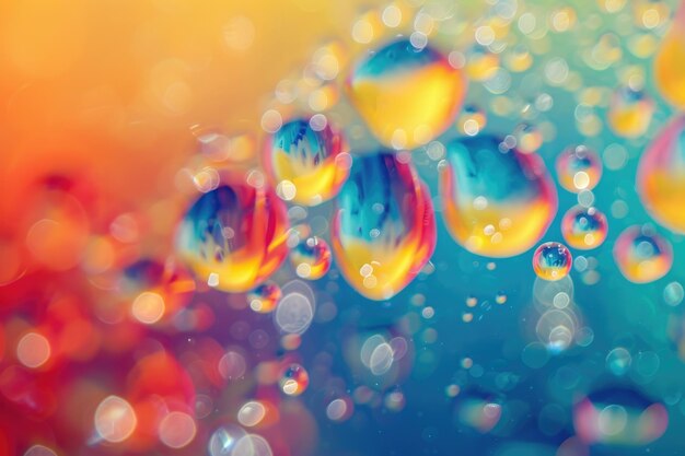 Makro-Close-Up von farbenfrohen Öltropfen auf der Wasseroberfläche