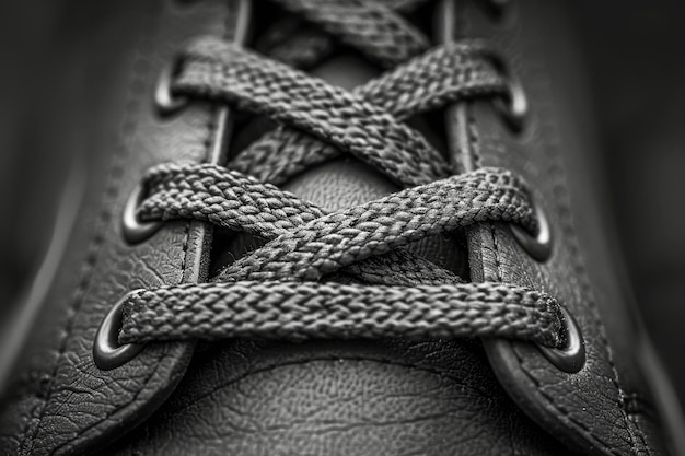 Foto makro-close-up von schwarzen sneaker-schnürsenkeln detaillierte textur und design