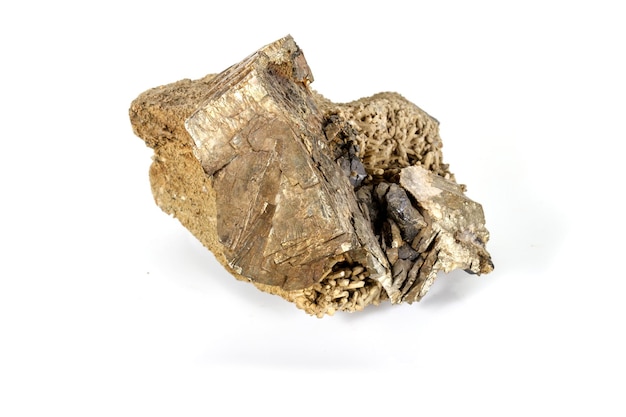 Makro-Mineral-Pyrit-Stein weißer Hintergrund