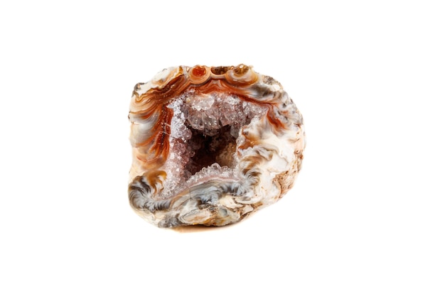 Makro Mineralstein Achat Niere Gerbera auf weißem Hintergrund hautnah