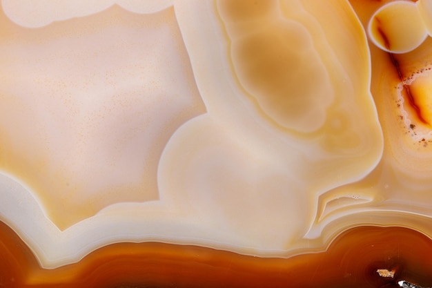 Makro-Mineralstein Gelbbrauner Achat züchtet einen weißen Hintergrund aus nächster Nähe