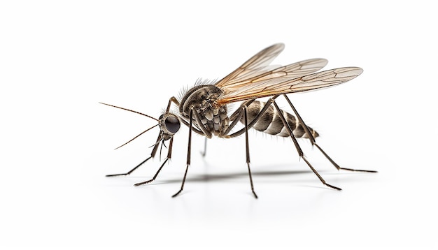 Makro-Mücken, isoliert auf weißem Hintergrund, erzeugt durch KI