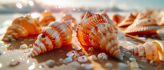 Foto makro von farbenfrohen muscheln am sandy beach sommerurlaub hintergrund küstenmeeresleben