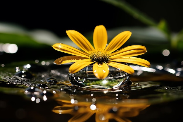 Makro-Wassertropfen auf gelbem Blatt