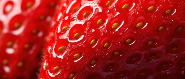 Makroansicht der Oberfläche einer Erdbeere, die ihre leuchtend rote Textur und die Samen von AI Generative zeigt