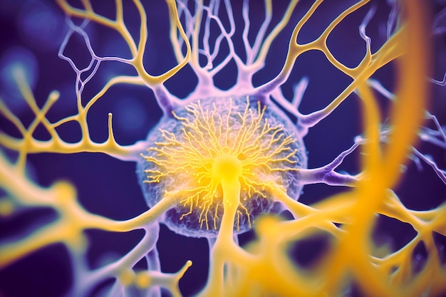 Makroansicht eines Neurons in der Nervenzelle des Gehirns mit generativer KI