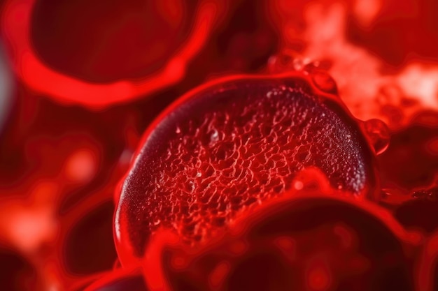 Makroaufnahme roter Blutkörperchen in der Arterie Generative KI