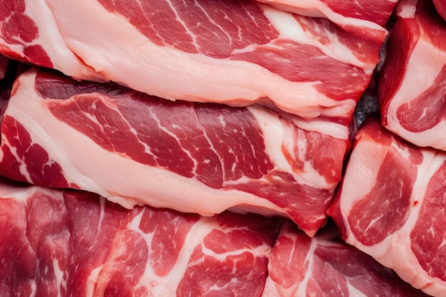 Makroaufnahme von Schweinefleisch Fleisch mit strukturiertem Hintergrund Rindersteak ist roh und saftig
