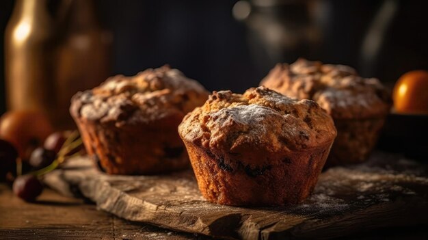 Makrofoto-Muffins auf Stein Rustikaler Pub Generative KI