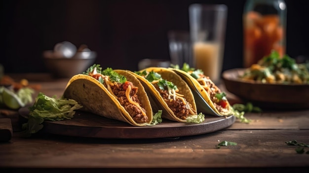 Makrofoto Tacos auf Stein Rustikaler Pub Generative KI