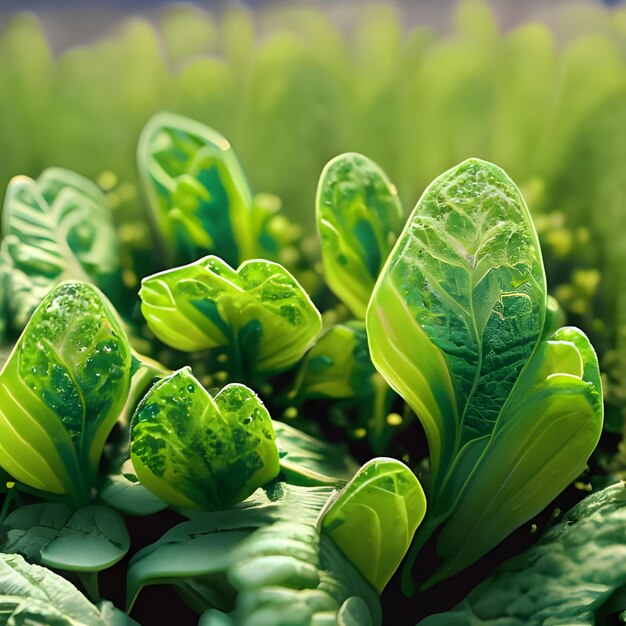 Makrofoto von frischem Grün in einem Feldbeet 3