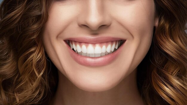 Makrofotografie eines wunderschönen weiblichen Lächelns mit weißen, gesunden Zähnen