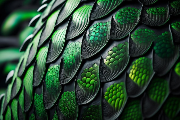Foto makrofotografie mit grünen und schwarzen drachenschuppen
