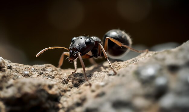 Makrofotografie von Ameisen auf Schmutz um Steine herum KI Image Generative