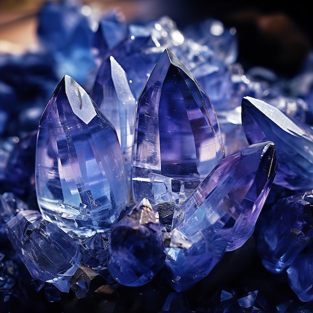 Makrofotografie von blau-violeten Amethyst-Tanzanit-Kristallen