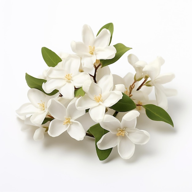 Makrofotografie von schönen Jasminblumen mit weißem Hintergrund