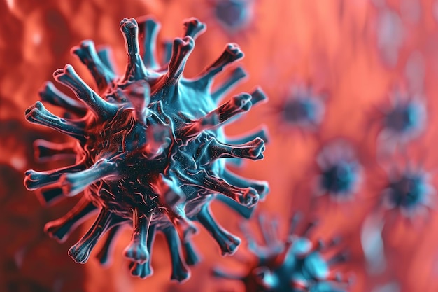 Makromikroskopbild einer Viruszelle mit Influenza-Spitzen