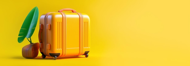 Mala amarela com acessórios de viagem conceito de férias layout panorâmico Generative Ai