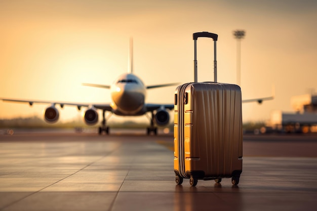 Mala de viagem em uma pista de um aeroporto