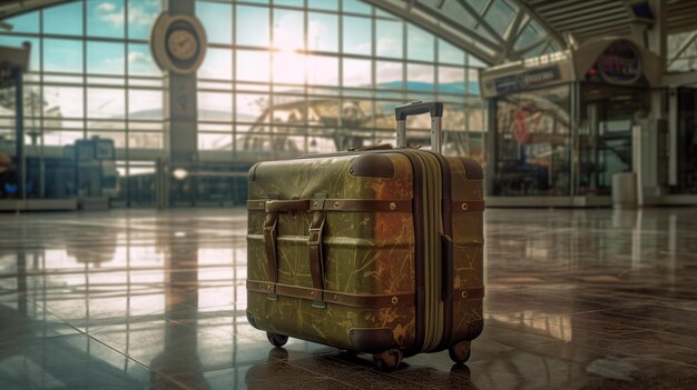 Foto mala laranja no terminal do aeroporto ai generativa do conceito de viagem