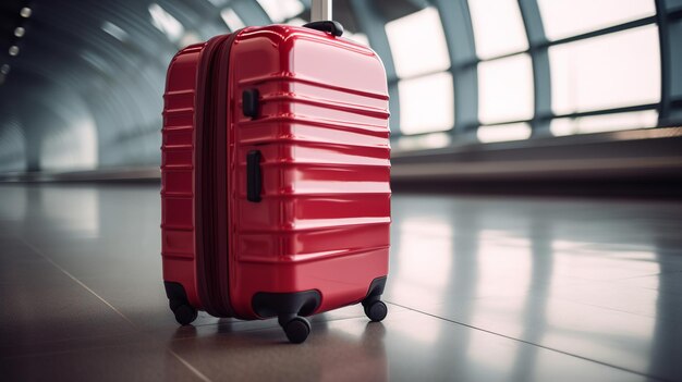 Mala vermelha do viajante no aeroporto antes da partida conceito do dia mundial do turismo Generative AI