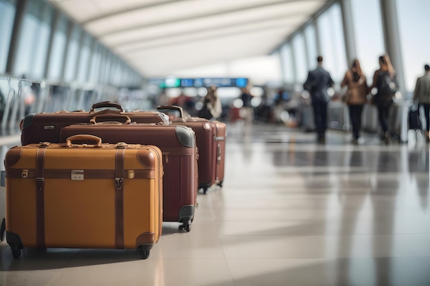 malas de bagagem no aeroporto bandeira larga com área de espaço de cópia para férias e viagens de férias