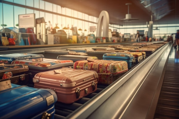 Malas na esteira de bagagem no terminal do aeroporto Generative AI