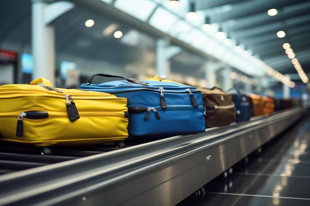 Malas na esteira transportadora de bagagem no terminal do aeroporto Generative ai