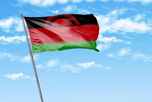 malawi bandera ondeante 3D en un cielo azul con imagen de fondo de nubes