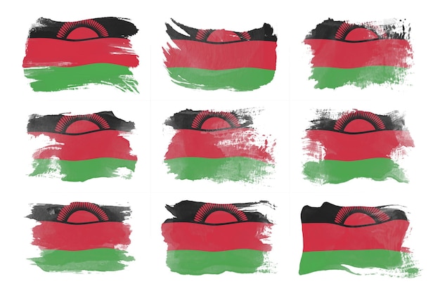 Malawi-Flagge Pinselstrich, Nationalflagge auf weißem Hintergrund
