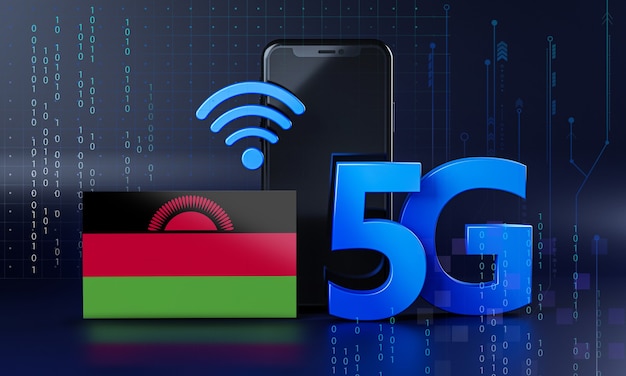 Malawi listo para el concepto de conexión 5G. Fondo de tecnología de teléfono inteligente de renderizado 3D