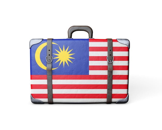 Malaysia-Flagge auf einem Vintage-Lederkoffer 3D-Rendering