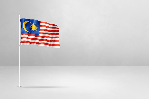 Malaysische Flagge isoliert auf weißem Betonwandhintergrund