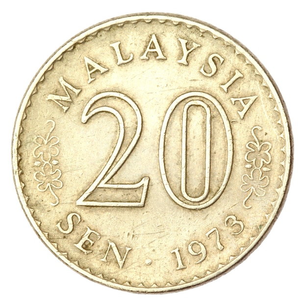 Malaysische Münze von 20 SEN von 1973 Nahaufnahme