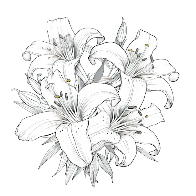 Foto malbuch lilienblumen realistischer skizzenstil