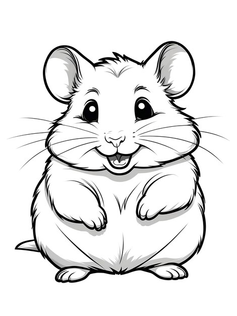 Foto malbuchseite auf weißem hintergrund ein lächelndes, vollkörperliches hamster stil einfache linien-illustration